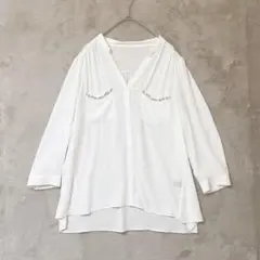 JUSGLITTY♡シアープルオーバーブラウス ビジュー Vネック 7部袖 2