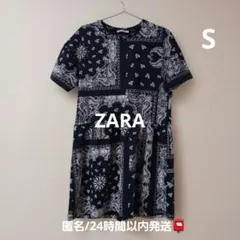 ZARA バンダナ柄 半袖ワンピース チュニック ネイビー　S　ゆったり
