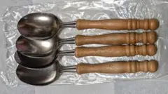 ステンレスと木製の スプーン 4本セット