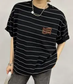 完売品　SLOPPY/スロッピー　ロゴ刺繍TEE 半袖Tシャツ　黒　白ボーダー