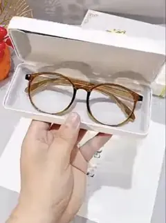 ブラウンラウンドフレームPCメガネ ケース付き