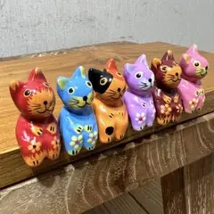 バリ猫6匹組M 猫の木彫り人形 バリ雑貨 バリ島 アジアン雑貨 バリネコ セット