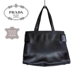 希少★PRADA プラダ イタリア製 レザートートバッグ ユニセックス ブラック