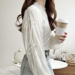 mily bilet サイドスリットリボンチュール重ねニットソー アイボリーのサムネイル