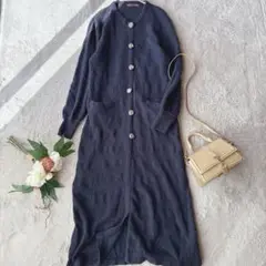 美品(M)アンゴラ混/ウール混/長袖ニットワンピース/カーディガン/ロング