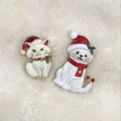 ✳︎白猫サンタさんのブローチセット