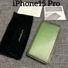 iPhone15 Pro 手帳型ケース 牛革 オフグリーン