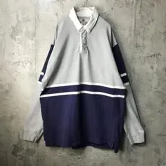 B1448古着　トレーナー　スウェット　グレー　紺　白　90s Y2K