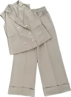 ur's ダブルブレストジレ S ヘムダブルワイドパンツ M グレージュ