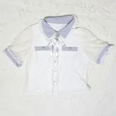 DEAR MY LOVE レースブラウス XL リボン 半袖 ビジュー ホワイトのサムネイル