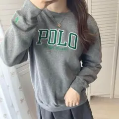 現行 ポロラルフローレン ロゴ刺繍 スウェット クルーネック グレー ポニー刺繍