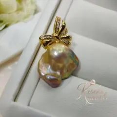 美品✨️　本真珠　淡水バロックパール　メタリックゴールド緑　紫　ペンダント新品