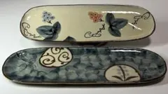 【新品、未使用】瀬戸焼 手描草花 さんま皿 2柄組（ぶどう・すずらん）長皿のサムネイル