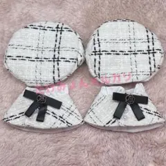 ぬい服10㎝　着ぐるみ服　着せ替え　ポンチョ　2枚セット白　ツイード服