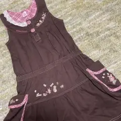 メゾピアノ　ベリエちゃん　ブラウン刺繍ジャンバースカート　130
