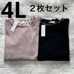 リブ編み長袖Tシャツ　ピンク・ブラックメロウフリル 春秋冬　薄手　綿100%