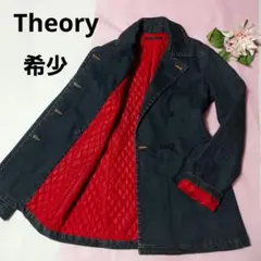 希少 Theory ダークデニム ダブルブレストジャケット コート Aライン