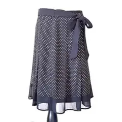 美品 レディース 膝丈 スカート 膝丈 フレア 水玉 ブラック クリーニング済み