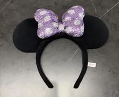ディズニー　ミニーカチューシャ 紫ドットリボン