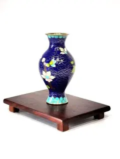 ❤【新品・未使用】中国工芸品　青色七宝焼き　ミニ　花瓶 　花柄デザイン