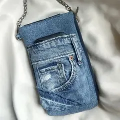 ウォレットショルダーバッグ スマホショルダー デニムリメイク デニム