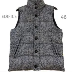 【EDIFICE】 ダウンベスト　総柄　グレー系