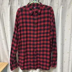 上②UNIQLO ユニクロ フランネルシャツ 長袖 チェックシャツ 赤黒 メンズ