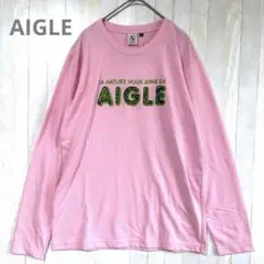 AIGLE エーグル 長袖 Tシャツ ロンT ピンク M ロゴ プリント