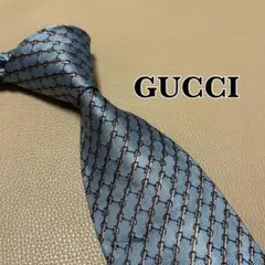 グッチ　ネクタイ　GG ストライプ ドット　チェック　ライトブルー　水色