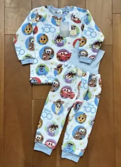 ディズニー総柄 フリース パジャマ 腹巻き付きパジャマ 100cm ブルー