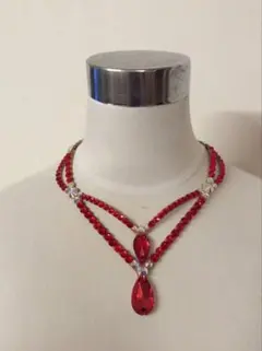 3連 ドロップストーン ネックレス レッド アクセサリー 社交ダンス 