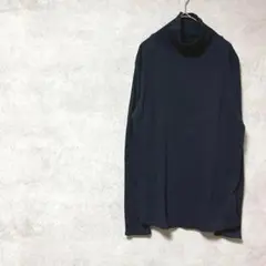 グローバルワーク　綿100%　大きいサイズ　長袖リブニット　ハイネック　薄手　黒
