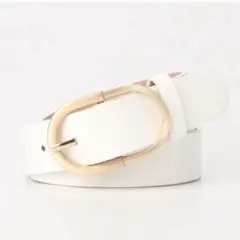 白　レディース ベルト レザー おしゃれ 円形 丸バックル ゴールド ホワイト