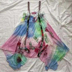 Crazy Fish ソフトチュールキャミチュニック 花柄刺繍 ハワイ製