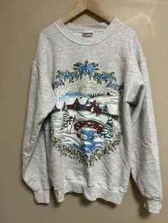 良デザイン！80s ヘインズHanesヘビーウェイトクリスマススウェットL