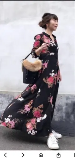 zara woman 花柄ロングワンピース 黒　マキシ丈