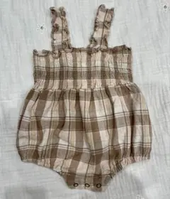 monbebe ブラウン系チェックロンパース 韓国ベビー服