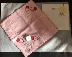 CÉLINE セリーヌ　ピンク＆ゴールド　バッグデザイン　タオルハンカチ　新品