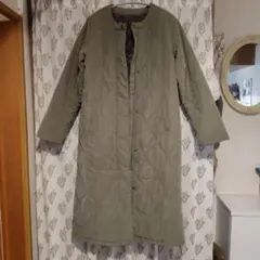 オリーブ色　内側ボア キルティングジャケット　コート　 ロング丈