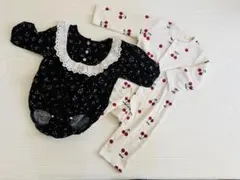 juo しまむら　黒花柄・白チェリー柄ロンパース2点セット