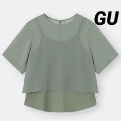 新品未使用　GU シアーTブラウス　M カーキ