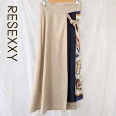 未使用◆RESEXXY スカーフ柄プリーツフレアロングスカート ベージュ◆正規品