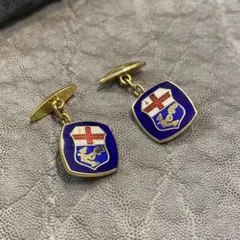 ビンテージ　カフリンクス 青色の盾形　カフス　シールド形