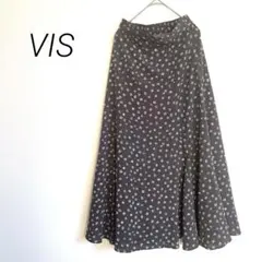 ヴィス　VIS　花柄 ロングスカート フレアスカート 総柄　ダークグレー　S
