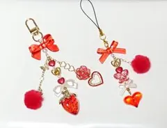 ビーズキーホルダー 韓国 コレクトブック y2k チャーム レッド 【A32】