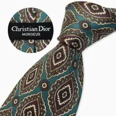 Christian Dior シルクネクタイ ペイズリー メダリオン柄 グリーン