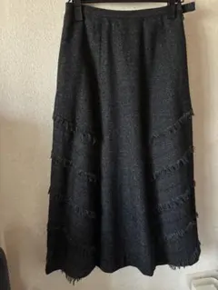 ジオン商事シャーミーVフリンジ付きダークグレーのロングスカート9号