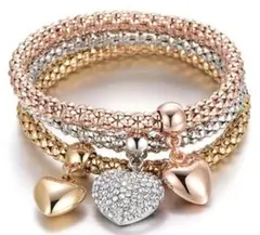 レディース・３本セット/ブレスレット【ハートチャーム付き】新品