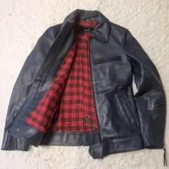ハルフ　メンズ　ライダースジャケット　ネイビー　チェック裏地　サイズSのサムネイル