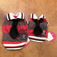 【2枚】犬服 ペットクイーン ストライプ ネクタイ付き ポロシャツ 1号 2号